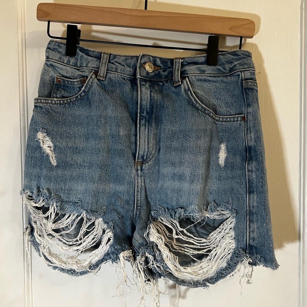 Topshop distressed denim shorts